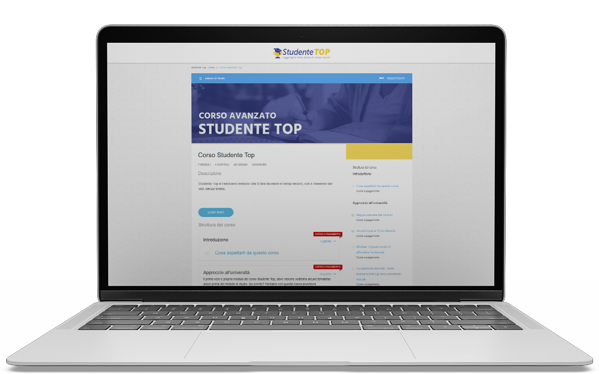 schermo con sito web di Studente Top